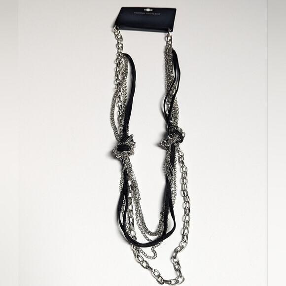 Trendy Layered Multi Strand Silver Tone Chain Statement Necklace NWT - Picture 2 of 3